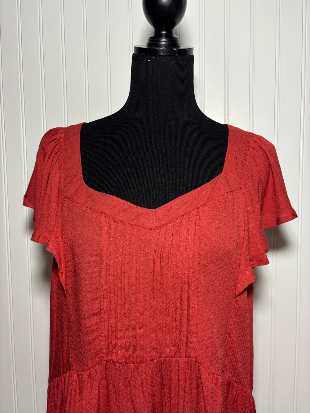 Maurices Ruffled Babydoll Blouse Cap Sleeve Rust Red Womens Size XXL Flowy Boho - Picture 3 of 16